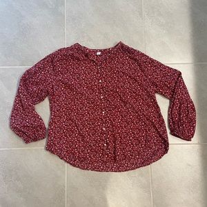 Old Navy Red Floral Long Sleeve Button Up Blouse